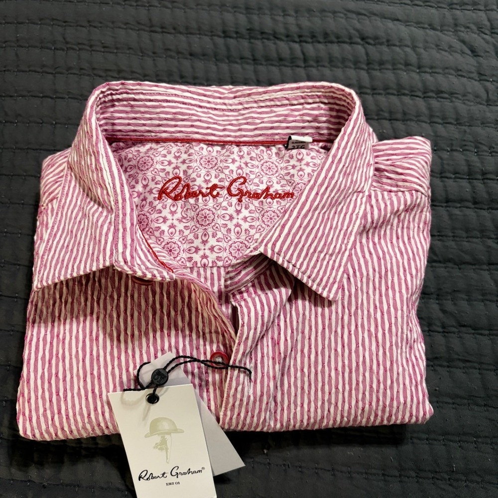 Robert Graham Button Up Shirt Seersucker Texture Short Sleeve Mens 2XL  NWT